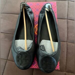 Tory Burch Minnie Black Leather Flats
